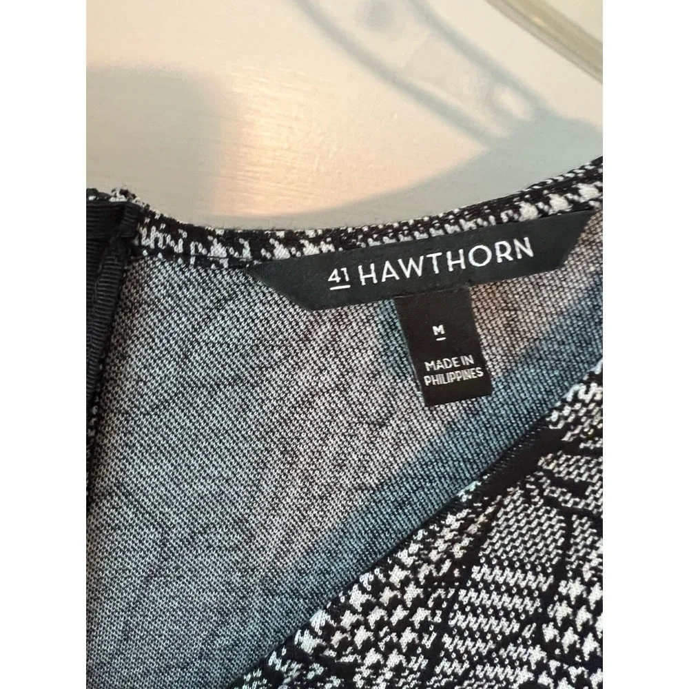 41 Hawthorn Women's Black White Plaid Floral V Neck Back Zipper Size M Euc #842